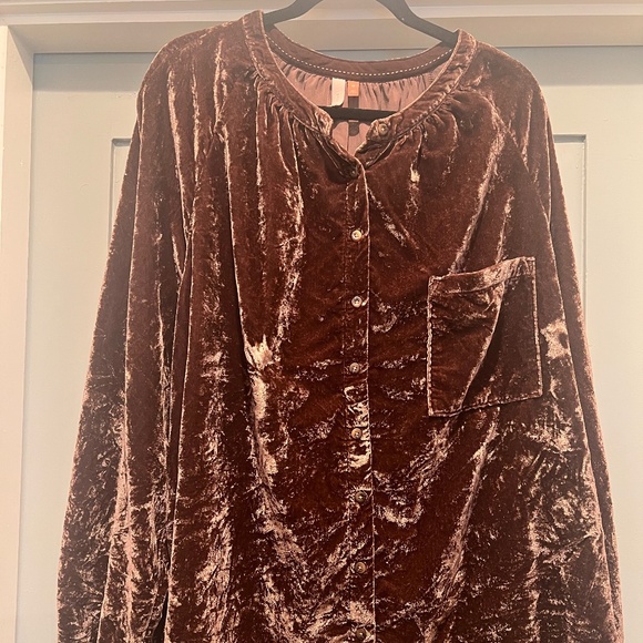Anthropologie Pilcro Brown Velvet V-Neck Blouse - 3X NWOT - Picture 2 of 6